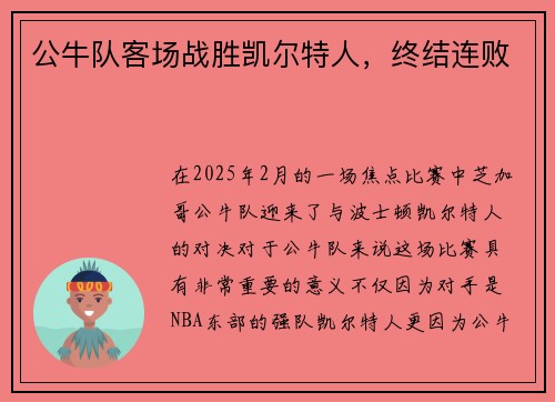 公牛队客场战胜凯尔特人，终结连败